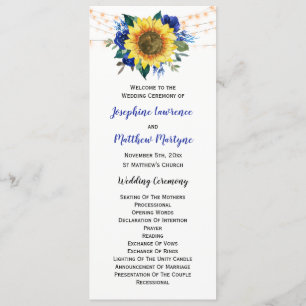 Programme Mariage Rustique Sunflower Blue Floral Lumières