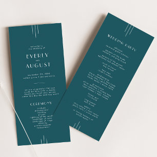 Programme Mariage Simple Rétro Art Déco Paon Sarcelle EVERLY