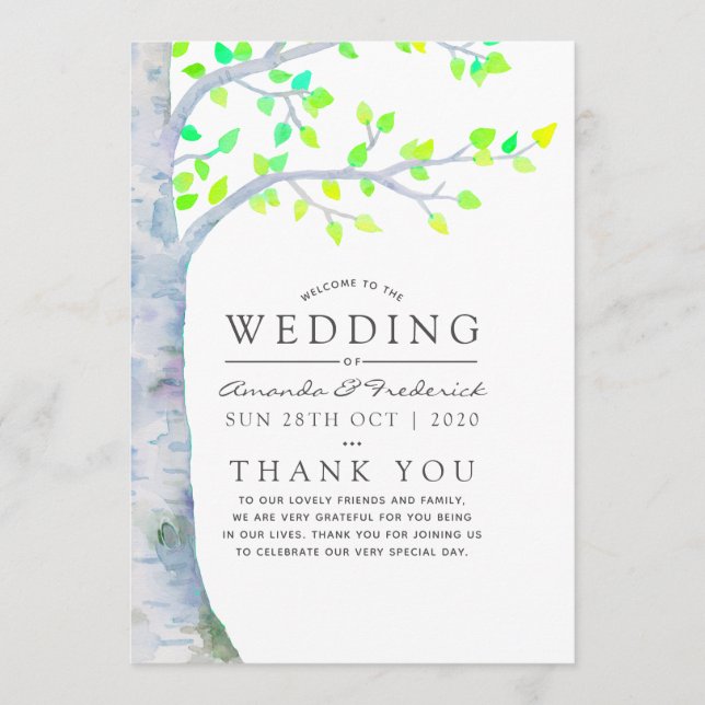 Programme Mariage sous les bouleaux au printemps aquarelle (Devant)