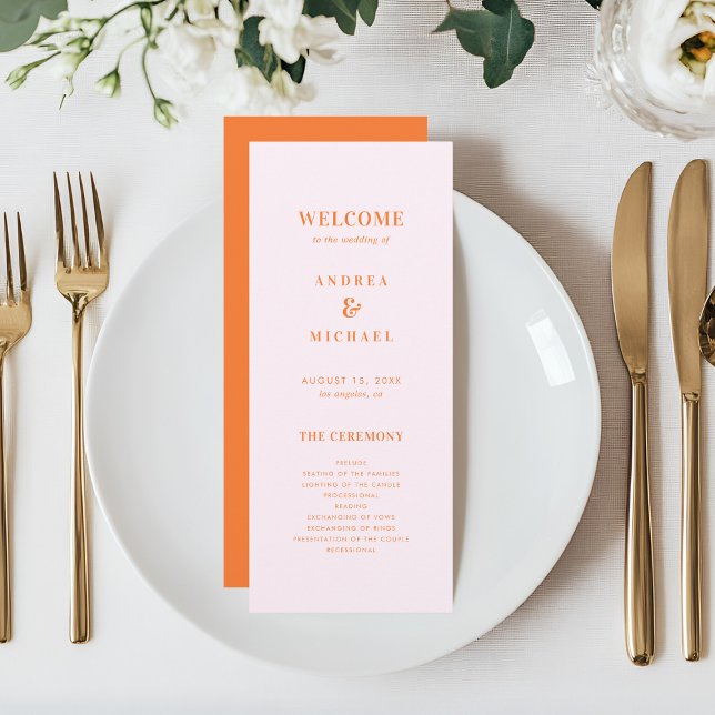 Programme Mariage stylé de typographie rose et orange (Créateur téléchargé)