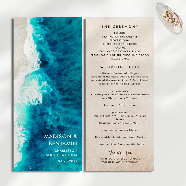 Programme Mariage sur le sable de la plage océan bleu rétro (Créateur téléchargé)