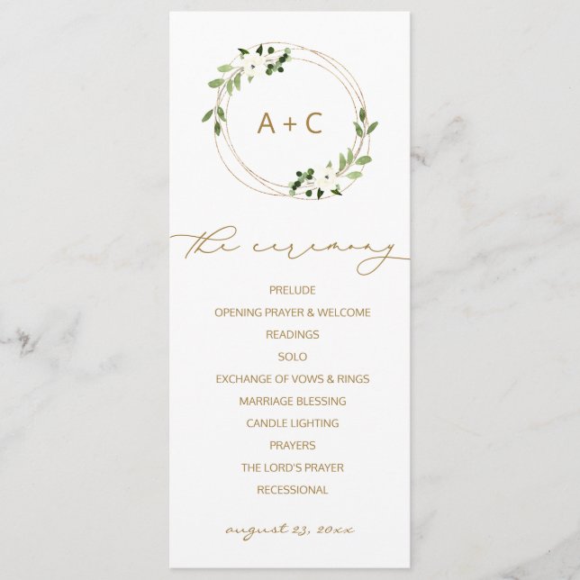 Programme Mariage Tendance Or Géométrique Végétal Aquarelle (Devant)
