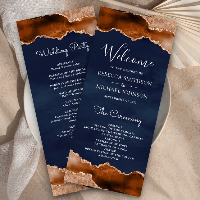 Programme Mariage Terracotta Orange Brûlé Marbre Agate Navy (Créateur téléchargé)