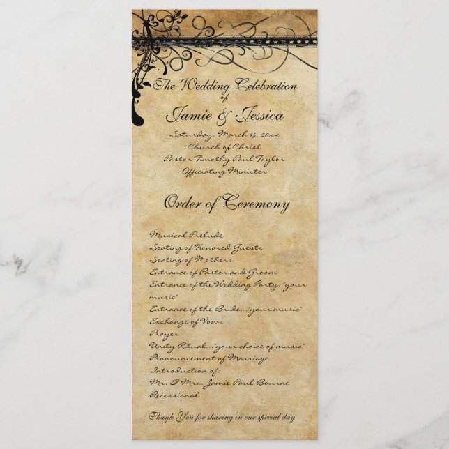 Programme Mariage Tourbillons Renaissance Médiévale Rustique (Devant)
