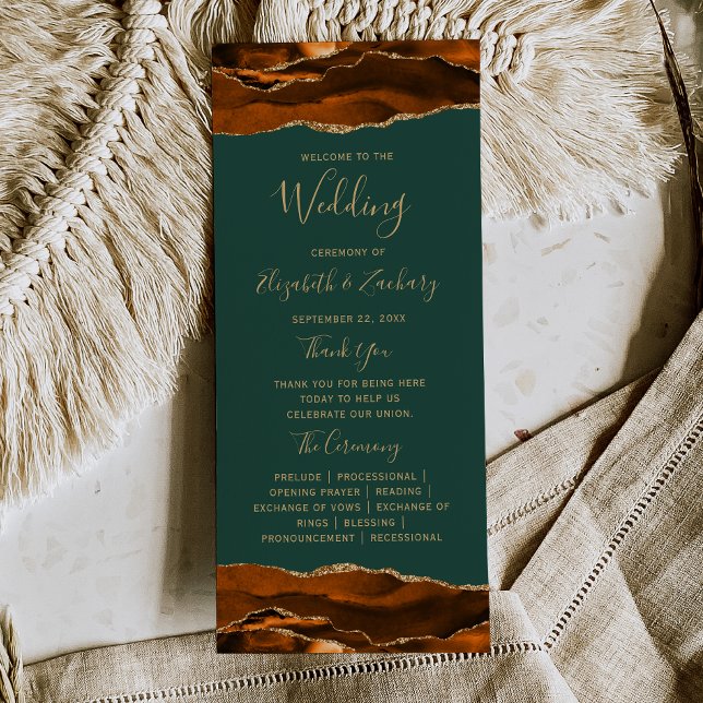 Programme Mariage Vert Foncé Agate Or Brûlé Orange (Créateur téléchargé)