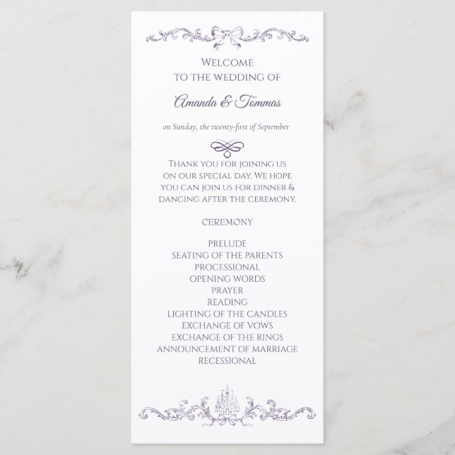 Programme Mariage Vintage Baroque Victorien prune (Devant)
