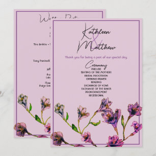 Programme Mariage vintage d'aquarelle florale pourpre