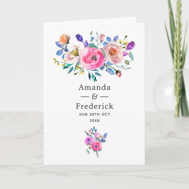 Programme Mariage Vintage Floral Rose Chaud (Devant)