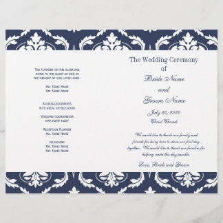 Programme Marine Blue White Vintage Mariage damass
