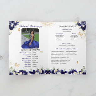 Programme Marine Royal Blue Floral Tiara Butterfly Quinceane