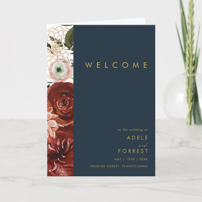 Programme Marsala Autumn Floral | Mariage plié Marine (Devant)