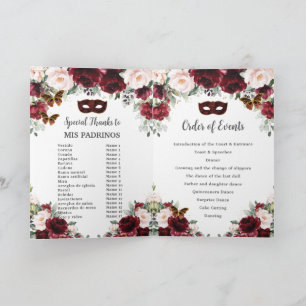 Programme Mascarade Burgundy Blush Floral Or Quinceañera