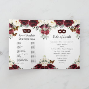 Programme Mascarade de Quinceañera en or floral d'ivoire de 