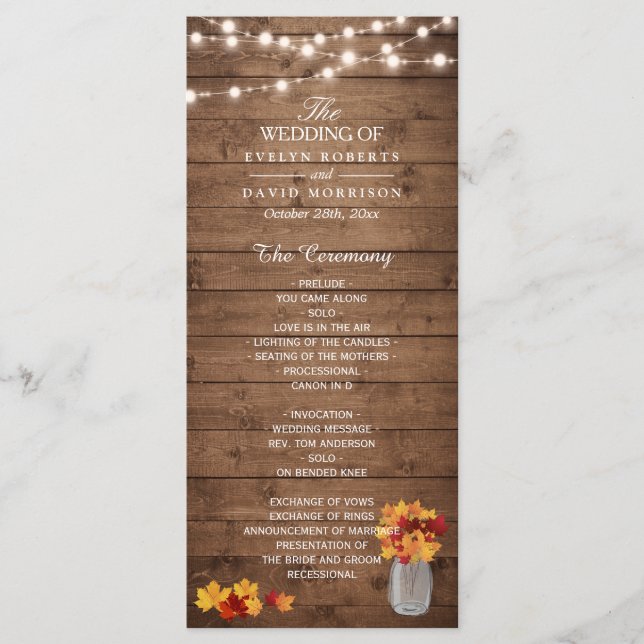 Programme Mason Jar String Lights Wood Mariage de automne Pr (Devant)
