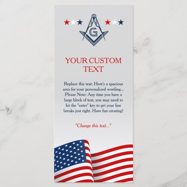 Programme Masonic Flag Ceremony Card, American Freemason (Devant)