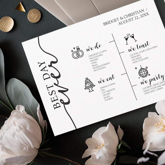 Programme Meilleure journée de mariage moderne élégant (Best day ever modern elegant wedding timeline Program )