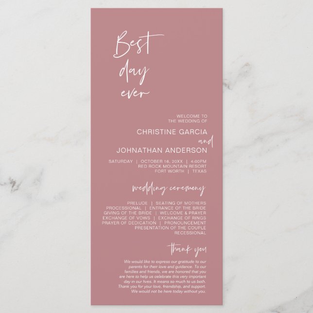 Programme Meilleure journée jamais, Mariage moderne Dusty Ro (Devant)