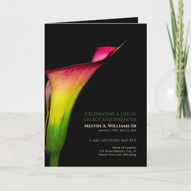 Programme Mémorial Fleur de Calla Rouge Jaune Vert (Devant)