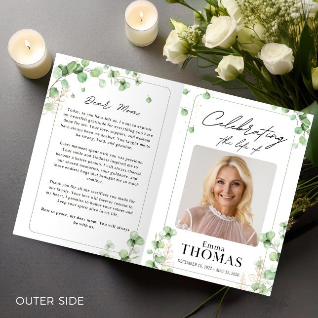 Programme Mémorial, Ordre Vert du Service, Funérailles de Fo (Funeral Program,Funeral Memorial,Green Order of Service,Foto  Celebration of Life for Woman)