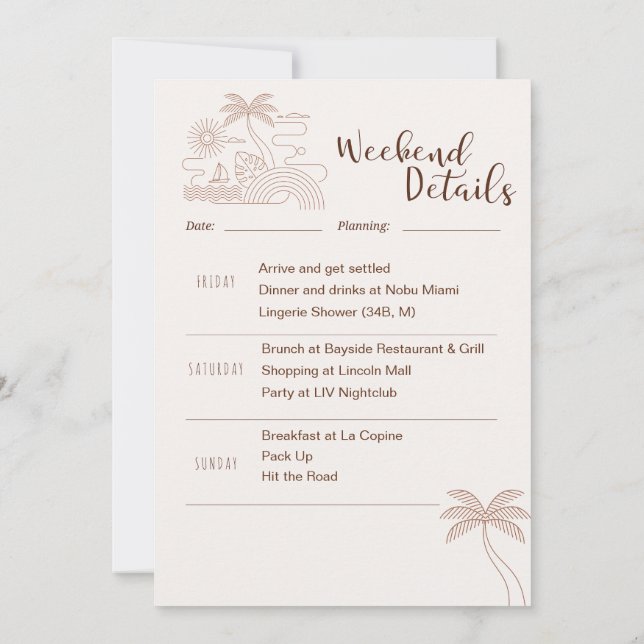 Programme minimal d'un week-end de fête de fiançai (Dos)