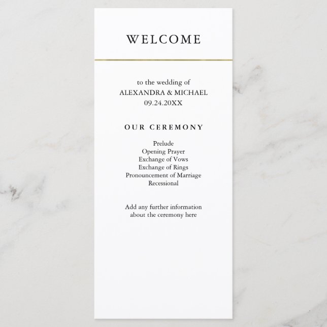 Programme Minimal moderne | Faux Gold Border Wedding Program (Devant)