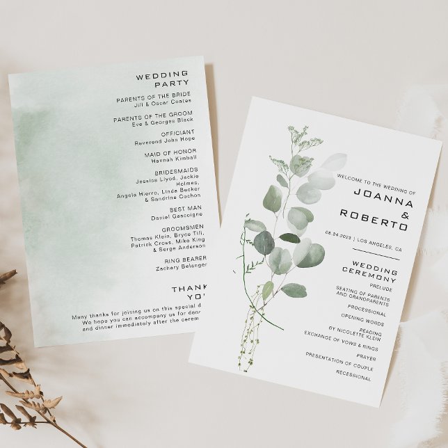 Programme minimaliste de mariage Eucalyptus Foliag (Créateur téléchargé)