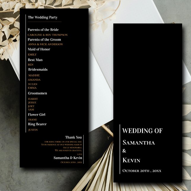 Programme minimaliste de mariage noir blanc classi (Minimalist Black White Classic Wedding Program)