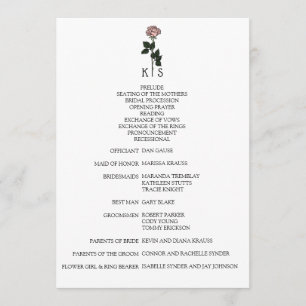 Programme minimaliste de mariage rose monogramme