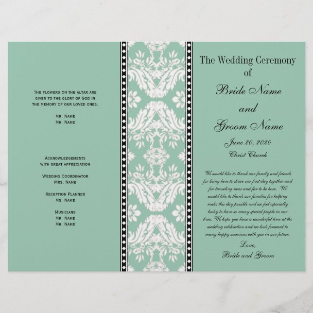 Programme Mint Green White Mariage damassé (Devant)