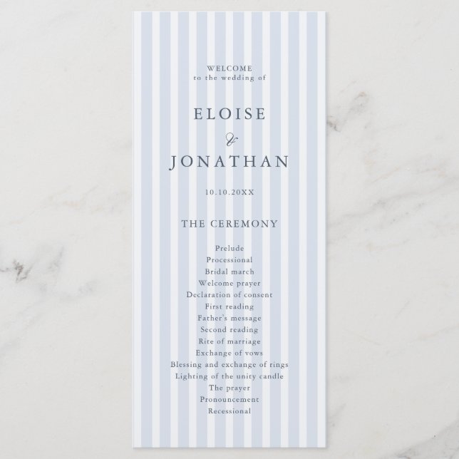 Programme Modern Classic Stripes Dusty Blue Vintage Wedding (Devant)