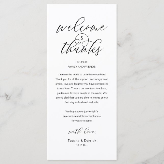 Programme Modern Classy Wedding Reception Thank You Card (Devant)