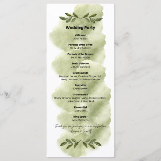 Programme Modern Green Leaf Minimalist Wedding Program