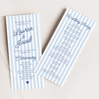 Programme Modern Minimal Minimalist Blue Stripes Wedding