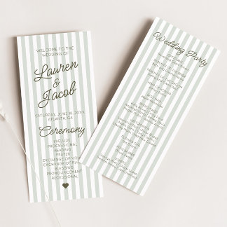 Programme Modern Minimal Minimalist Green Stripes Wedding