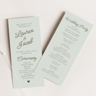 Programme Modern Minimal Minimalist Green  Wedding
