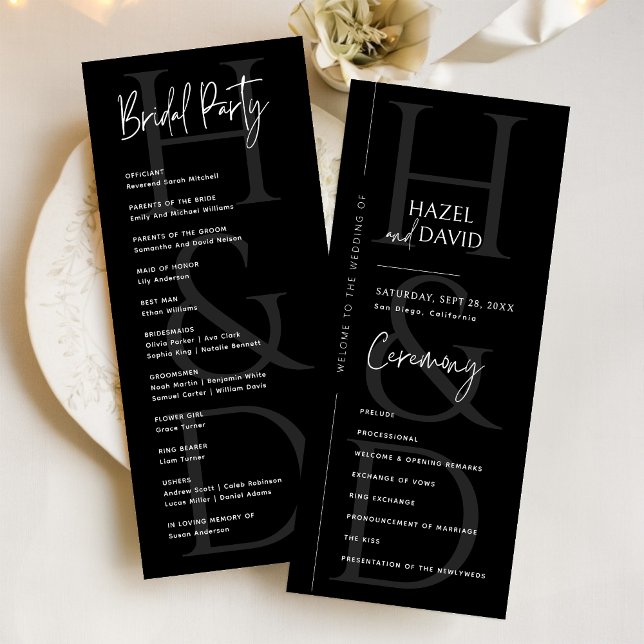Programme Modern Minimalist Black and White Monogram Wedding (Créateur téléchargé)