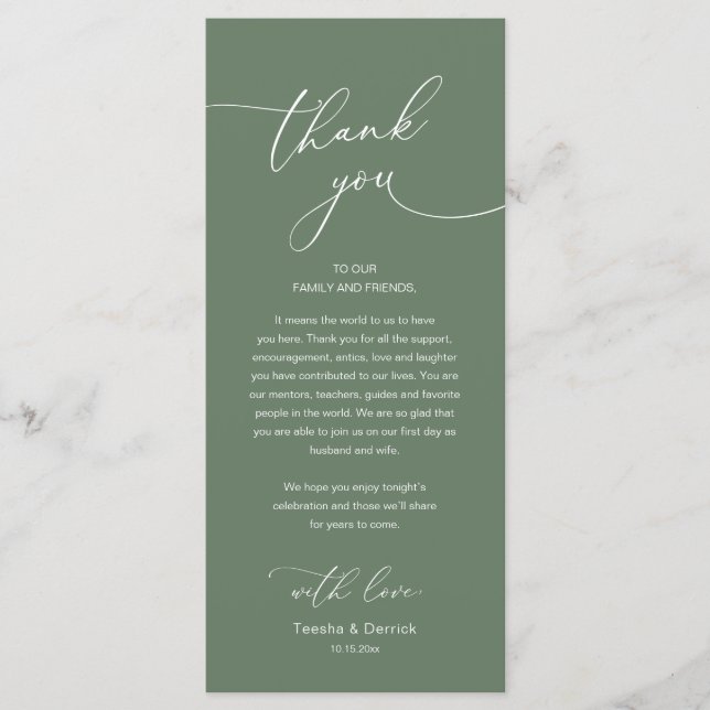 Programme Modern Romantic Wedding Reception Thank You Card (Devant)