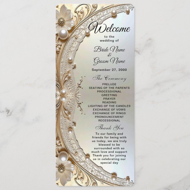 Programme Modern White Flowers Pearls Wedding Program (Devant)