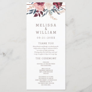 Programme Moderne Bourgogne Floral Ivory Mariage géométrique