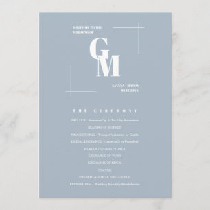 Programme Moderne Chic Dusty Blue Monogramme QR Code Mariage