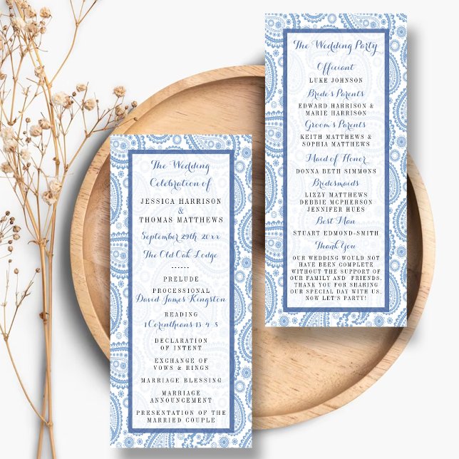 Programme moderne de mariage Blue Paisley (Créateur téléchargé)