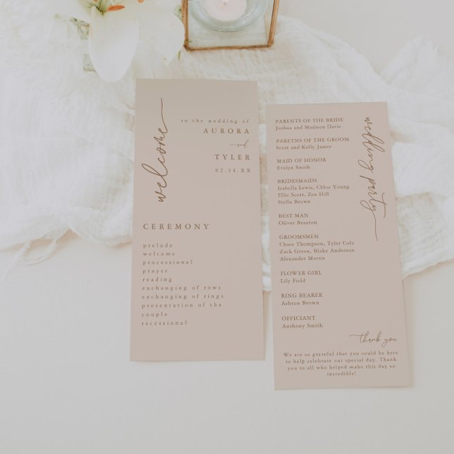 Programme moderne de mariage de script beige (Créateur téléchargé)