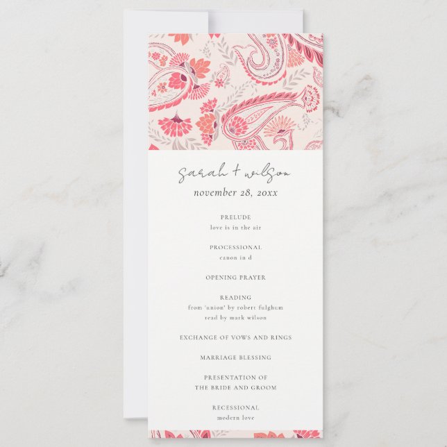 Programme moderne de mariage de typographie Blush  (Devant)