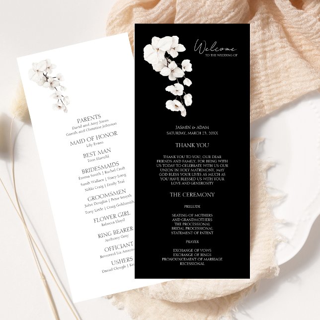 Programme moderne de mariage floral des orchidées  (Modern Black and White Orchids Flowers Wedding Program )