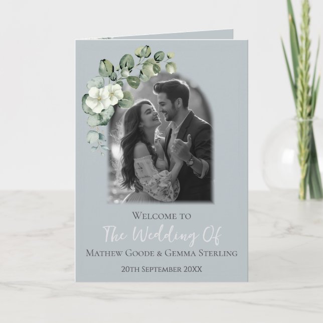 Programme moderne de mariage plié Eucalyptus (Devant)