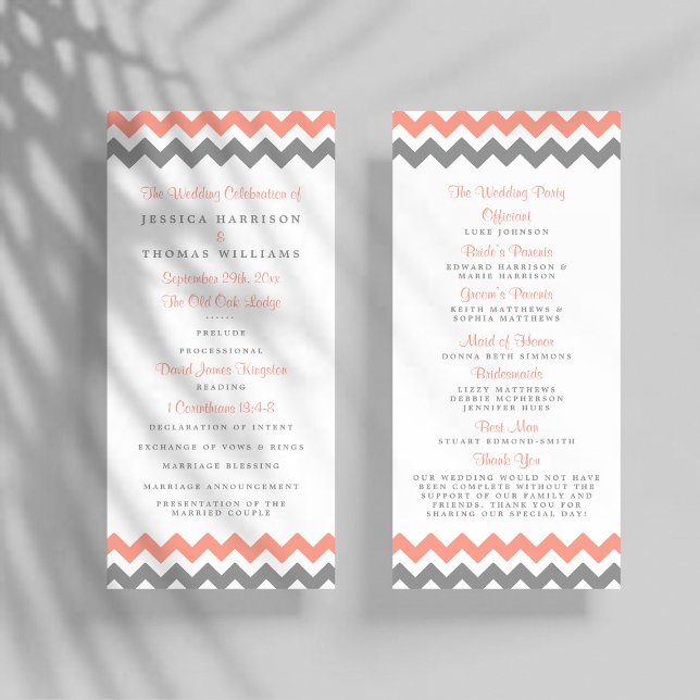 Programme moderne de mariage rose et gris Chevron (Créateur téléchargé)