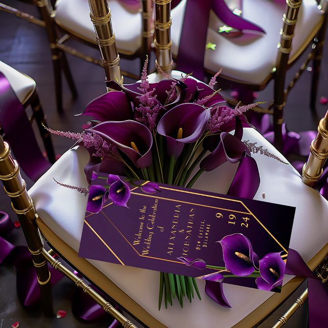 Programme Moderne Elegant violet et or Calla Lily Mariage (Beautiful Royal Purple Calla Lily Wedding Program )