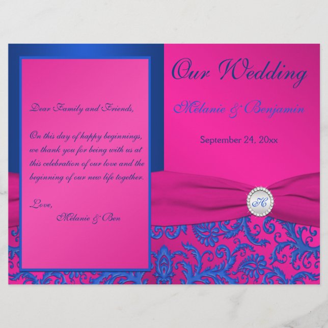 Programme Monogram Cobalt et Fuchsia Mariage damas (Devant)