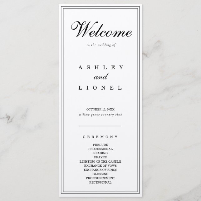 Programme Monogramme classique Noir et blanc Mariage simple (Devant)