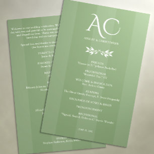 Programme Monogramme minimaliste Mariage vert rayé